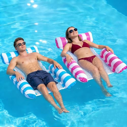 Crystals 2 Pack Inflatable Water Hammock Floats – Portable Floating Pool Bed Chairs, Swim Lounge Hammock Rafts for Pool, Beach & Holiday Use, Foldable Relaxing Swimming Float Toys