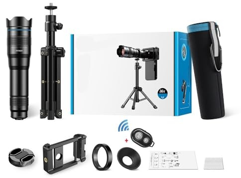 Nytt 36x telezoomobjektiv i metall med universalt clip-on-teleskop på stativ(With tripod Remote)