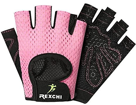 VERTAST Guanti da Ciclismo Palestra Allenamento Fitness Imbottiti Mezze Dita Guanti da Bicicletta Antiscivolo Antiscivolo Traspiranti Guanti da Bici MTB per Uomo Donna, Rosa, S
