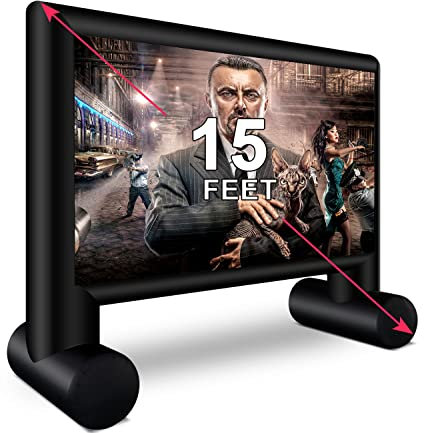 15 Feet Inflatable Movie Screen-Laika Factory Blow up Projector Screen Canvas Projection Screen for Outdoor Parties - Includes Big Power Fan, Base Stakes,Tie-Downs and Storage Bag (15Feet)’