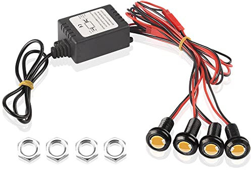 Sidaqi 4 in 1 LED Eagle Eye Luci di emergenza stroboscopiche con telecomando senza fili Luce Eagle Eye Daytime Running DRL Fanale posteriore di backup per auto camion moto 12V (giallo)