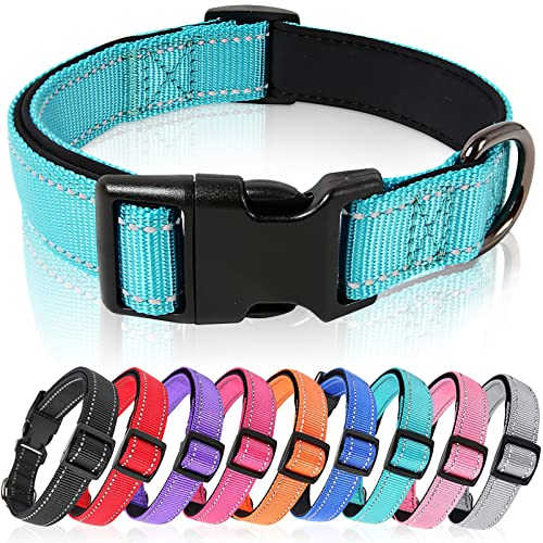 HEELE Hundehalsband, Hundehalsband aus Nylon, Reflektierend Halsband Hund mit Weich Neopren Gepolstert für Welpen Kleine Mittel Große Hunde Läng Einstellbereich 34-52 cm, Himmelblau, M