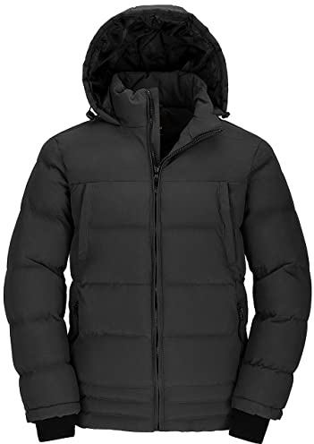 Wantdo varm vinterjacka för män, vattenavvisande utomhusjacka, quiltad parkas, bomullsstoppning, kappa, vindtäta jackor med huva, Grau, S