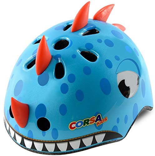 Kids Toddler Bike Helmet, Adjustable and Multi-Sport for Child Infant Baby, 2 Sizes for Age 1-3-5 Years Boys Girls (Blue Dinosaur, Small)