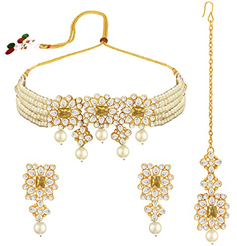Aheli Ethnic Indian Necklace Earring Maang Tikka Set Traditional Bollywood Fashion Jewelry Gift for Women
