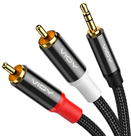 VIOY Phono to 3.5mm Jack Cable[2 M], RCA Male to 3.5mm Male Headphone Jack Stereo Splitter Red and White Aux Cable Compatible with TV Phone Laptop Mixer DVD Controller Hi-Fi Speaker Car Amplifier