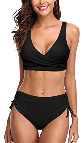 heekpek Bikinis Mujer Push Up Bikinis Cintura Alta Conjunto Bikini Mujer Cruz hacia Atrás Cordones Top de Bikini con Shorts de Baño Traje de Baño Mujer Dos Piezas