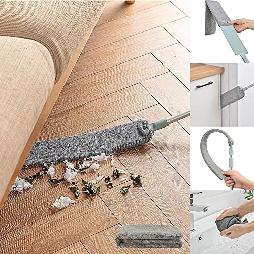 Staubbürste unter dem Gerät, Mikrofaser-Staubwedel mit Verlängerungsstange (101,6 bis 139,7 cm), biegbar, waschbar, ausziehbar, für Sofa, Bett, Möbel, Unterseite, nass oder trocken (2 Stück)