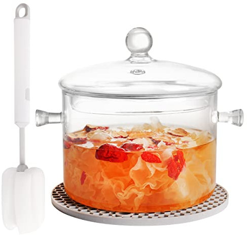 Ensemble de casseroles en verre transparent pour la cuisson sur la cuisinière – Batterie de cuisine en verre de 1,3 l pour mijoter sans danger pour pâtes, nouilles, soupe, lait