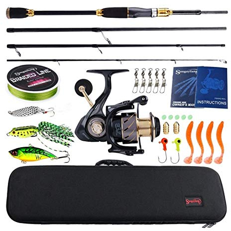 AMEEDA Allround Angelrute Angel Combos 4 Abschnitte Carbon-Faser-Casting Angelrute Casting Reel Fishing Tragetasche Lure Linie Set Einsteiger (Size : 2.1M and 5000 Kit)