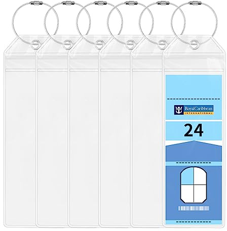 Cruise Luggage Tag Holder, 6 Pcs Luggage Tags for Suitcases, Waterproof Suitcase Tags with Stainless Steel Wire, Clear Durable Travel Tags for Luggage (6, 6.5 x 20cm)