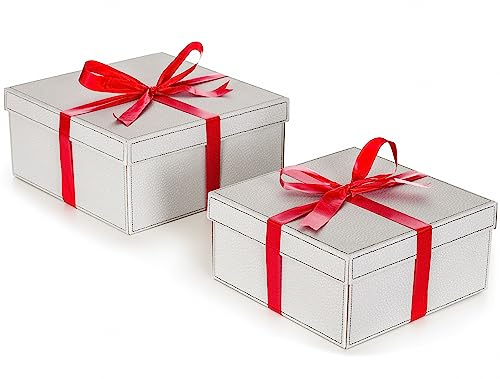 Lavatelli Geschenkbox mit Schleife, mit Deckel, mit Schleifenband und Seidenpapier, Set mit Pappe Geschenkkartons für Hochzeit Geburtstag Weihnachten Jubiläum, 2 Stück Verschiedene Größen