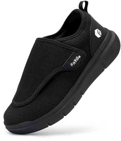 FitVille Senioren Schuhe Herren mit Klett 6e Einstellbar Walkingschuhe Schwarz 45 EU XX-Weit