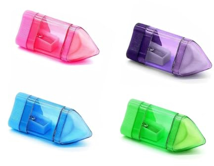 VBSJAH 4 Stücke Anspitzer,Spitzer mit Dose,Bleistiftspitzer,Anspitzer mit Behälter,Sharpener,Bleistiftspitzer mit Dose,Anspitzer Kinder,Doppelloch-Bleistiftspitzer,für Dicke,Dünne Stifte,4 Farben