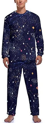 Space Galaxy Constellation Zodiac Star - Conjunto de pijama suave para hombre, manga larga, parte superior e inferior, ropa de dormir