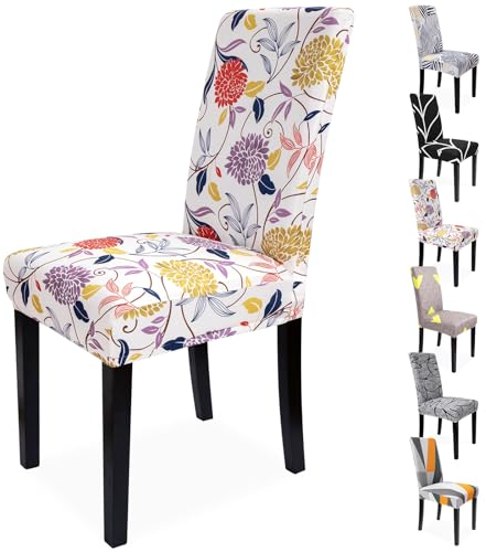Zindoo Stuhlhussen 4er Set Groß Stretch Stuhlbezug, Stilvolles Blumenmuster Abnehmbarer Waschbar Stuhl Hussen für Schlafzimmer, Wohnzimmer, Esszimmerstühle