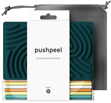 Pushpeel Sensory Activity Board: Silicone Fidget Toy for Calming, Stress, Anxiety, ADHD & Autism | Silent, No Mess | Kids 3+ & Adults | Includes Portable Travel Bag & 11 Strings