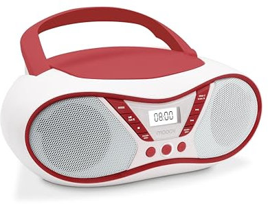 MOOOV Lecteur CD Cherry, Radio FM, Stéréo 6W, Portable avec Poignée de Transport Rouge et Blanc 477411