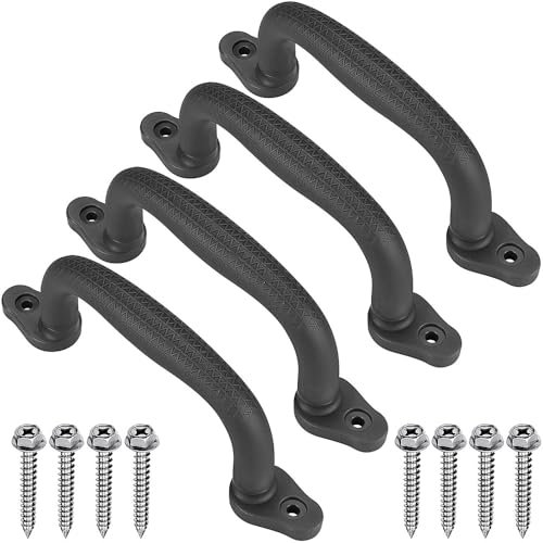 SELEWARE Lot de 4 poignées de sécurité Noires en Plastique antidérapant pour Aire de Jeux pour Enfants - Poignées durables pour intérieur et extérieur - pour Maison de Jeux, cabane dans Les Arbres