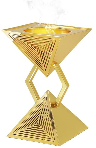 Geometric Charcoal Incense Burner Holder- Gold Electroplated Metal Burner with Anti-Oxidation Coating, Premium Bakhoor Burner for Home Decor and Meditation, Unique Triangle Design Spiritual Gift