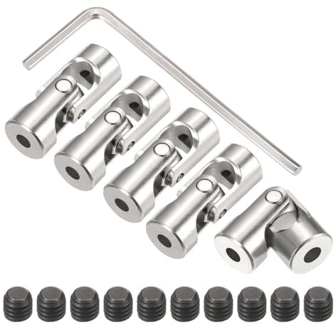 sourcing map 5Pcs 3.17mm to 4mm ID Steering Universal Joint Shaft Coupling,L23XD9 Metal 45°Degree Rotatable Joints Coupler with Screws Wrench Set for Model Car Ship Drive Shaft Motor Connection