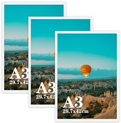 Vasemouh A3 Picture Frame Pack of 3, A3 White Photo Frame Horizontal or Vertical Wall Hanging for 29.7x42cm Posters, Prints, Artwork