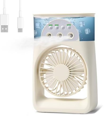 Journeyside Mini climatiseur mobile, 4 en 1, 3 vitesses de vent et 2 modes d'humidité, rotation à 90 °, minuterie, 7 couleurs, mini refroidisseur d'air pour chambre à coucher, bureau