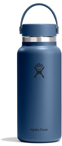 Hydro Flask Water Bottle - Insulated Stainless Steel - Wide Mouth Flex Lid, Non Spill, Leakproof and Refillable in 32 Oz Harbor Blue