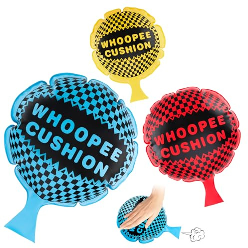 Kinesgsg 3 Piezas Cojín para Pedos, Amarillo, Rojo y Azul Autoinflable Articulos de Broma Pedos, Cojín Whoopee, Pedo Broma, para Travesura, Halloween, Día de Los Inocentes, Fiesta (3 Tamaños)