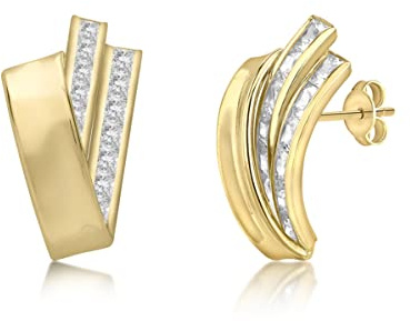 CARISSIMA Damen-Ohrstecker Cubic 3 Band 375 Gelbgold Zirkonia transparent Rundschliff - 1.58.9879