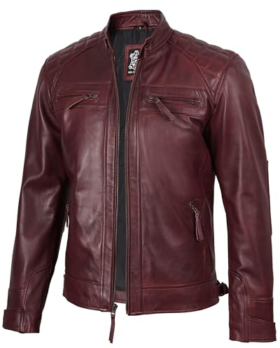 fjackets Chaqueta de cuero para hombre Moto Cafe Racer, 3XL