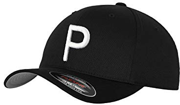 GIDUTEX Flexfit Original Schwarze Basecap Baseball Cap Wooly Combed Mütze inkl. Initial Buchstaben in 3D Stick weiß (S/M, P)