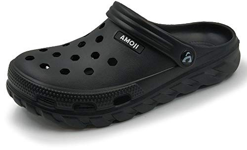 Amoji Garden Clogs Shoes Garden Shoes Water Adult Clogs Rubber Yard Shoes AA1521 Black Size 12 Women/10 Men