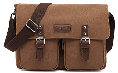 FANDARE Vintage Bolso de Bandolera Lona Bolsa de Mensajero Ampliable Mensajero Crossbody Bag Hombres Mujeres Bolsa de Hombro para 10.9 Pulgadas Tablet Viaje Negocio Universidad Marrón