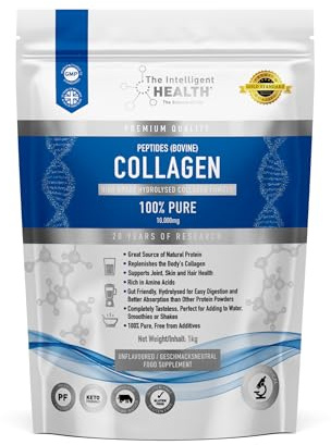 The Intelligent Health Hydrolysiertes Collagen Pulver vom Grasgefütterten Rind - Nicht Aromatisiertes Kollagen Pulver - Collagen Peptide für Paleo & Keto Diät - Glutenfreies Collagenpulver (1KG)