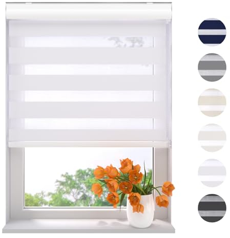 Radeco® Doppelrollo mit Kassette 110 x 130 cm (BxH) weiß, Blickdicht oder Transparent, ohne Bohren möglich, doppelrollo wandmontage, Duo Rollo, doppelrollo 110 cm breit