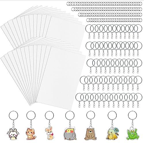 REAQUE Schrumpffolie Set Schlüsselanhänger, Schrumpffolien Set enthalten 25 Stück Schrumpffolien Kunstdruckpapier (225 Stück Schrumpffolie Set（25 Schrumpffolie）, A4