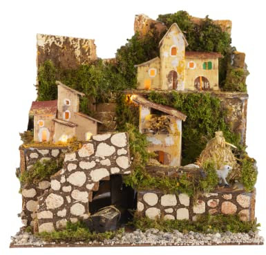 Holyhome Paesaggio per Presepe Illuminato 24x21x24 cm (9,44x8,26x9,44 Inch) Realizzato e Dipinto a Mano, Made in Italy