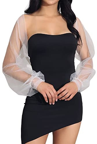 GORAIS Wedding Tulle Bolero Shrug Evening Jacket Long Sleeve Bridal Party Mesh Cardigan for Women and Bride Dresses White