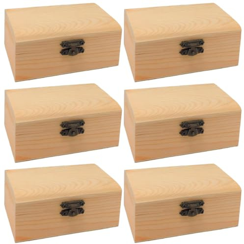 Acan Tradineur - Pack de 6 Cajas de Madera Rectangular, Tapa con Esquinas Redondeadas, Cierre metálico, cajita, Cofre Decorativo, almacenaje Objetos, Joyas, 11,4 x 7,5 x 5,2 cm
