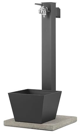 Belfer 42QRRV Fontana a Colonna con Base in Cemento Vaschetta in Metallo Doppio Rubinetto e Gancio Portatubo Colore Antracite