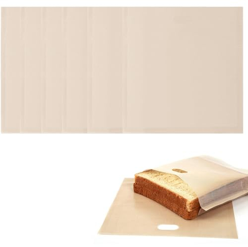 6 Piezas Bolsas de Tostadora, Bolsas de Tostadora Antiadherentes, Bolsa de Sándwich de Teflón Reutilizables, Bolsas de Tostadora Reutilizables, para Queso a la Parrilla, Pizza