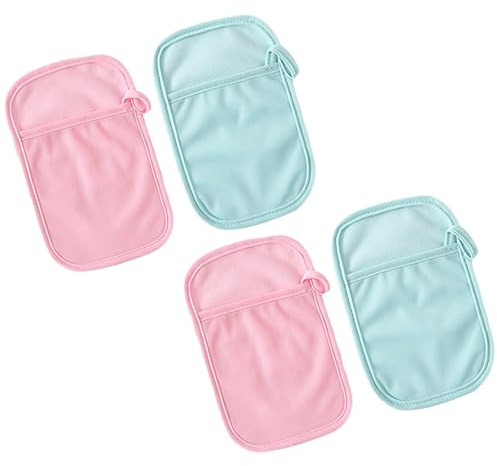 MERRYHAPY Guantes de Baño para Ñiño y Adulto, Exfoliantes Dobles de Algodón y Poliéster, Set de 4 Piezas, Ligeros y Reutilizables para Ducha y Viaje Color Aleatorio