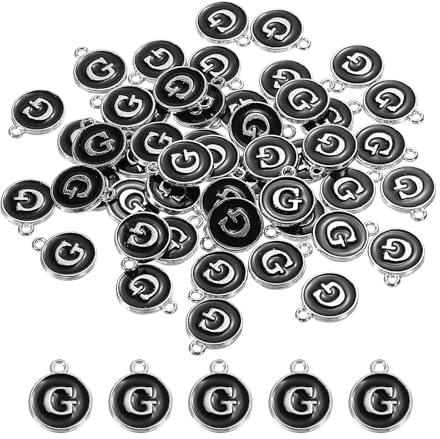 QUARKZMAN Bokstaven G emalj bokstavsberlock smycke emalj initialberlock svart hänge för smyckestillverkning, armband, hantverk, förpackning med 50