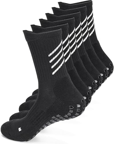 Gogogoal Anti-slip Grip Football Socks Men Women Cotton Cushioned Breathable Moisture wickking Non-slip Athletic Socks for Rugby Soccer Yoga Gym 3-pairs 5-8 Black02 M