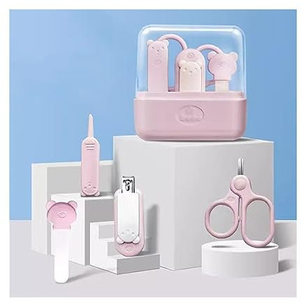 Nagelklippare Babynagelsats, 4-i-1 babynagelvårdsset med genomskinligt sött fodral, babynagelklippare, sax, nagelfil och pincett, for nyfödd, spädbarn, småbarn, barn Manikyr set(Pink)