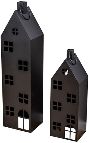 2er Set Laterne Haus H65-95cm Metall Schwarz Deko Windlicht Industrial Style Kerze Kerzenständer Lichtdeko