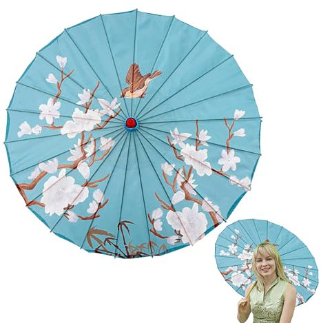 Parasol japonais | 81,3 cm en fleur de prunier fait à la main en tissu de soie, accessoire de danse coupe-vent, accessoires de danse, costumes de cosplay faits à la main, pour mariage, photographie