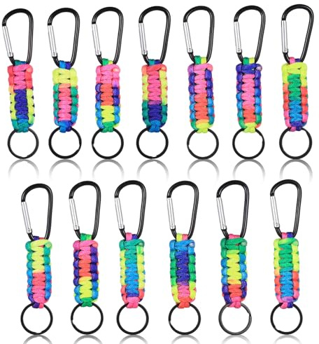 13 Pcs Paracord Keychain with Carabiner Clips Heavy Duty Keychain with Snap Hook Carabiner Clips, 5.5 Braided Paracord Keyring Paracord Lanyard with D Ring Hooks for Keys Tools Backpack Women Men