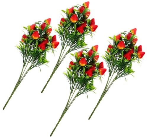 TOPPERFUN 4pcs Strawberry Themed Decorations Birthday Strawberry Ornaments Fake Berry Stems Bouquet